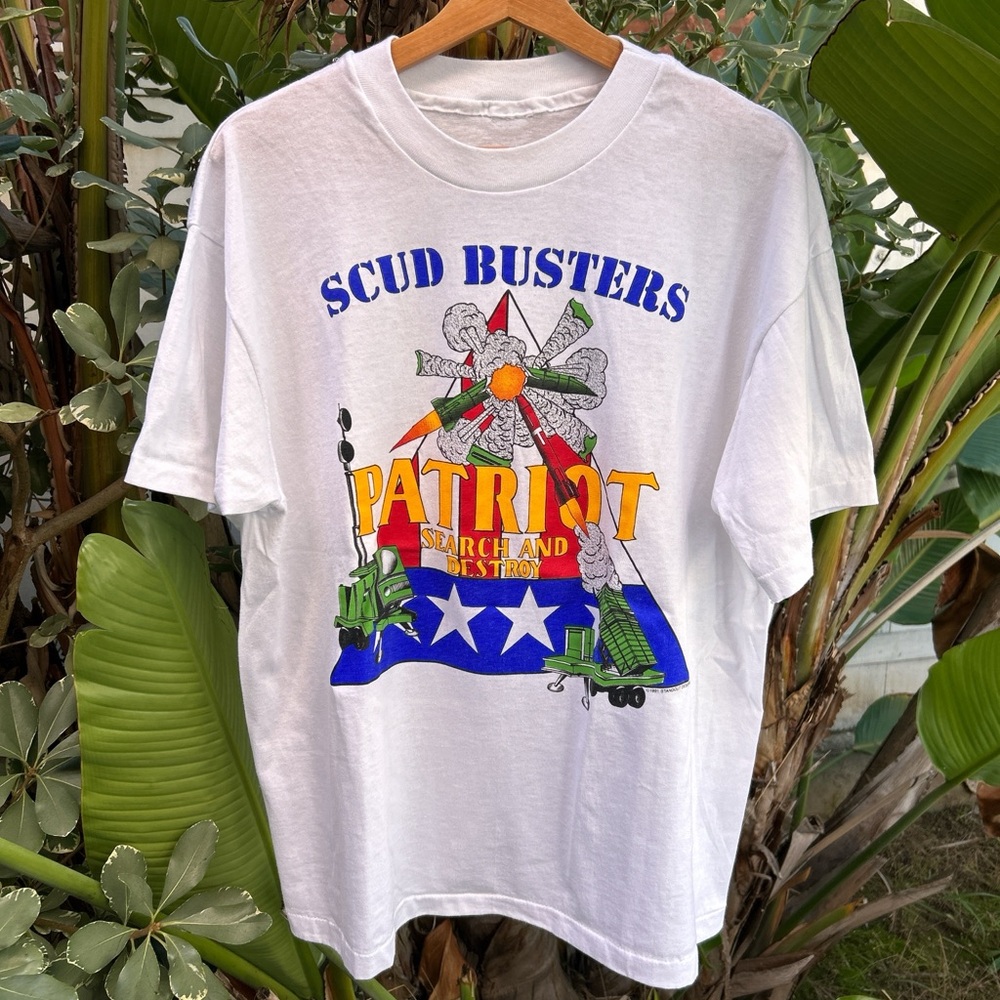 Vintage 1991 Scud Busters Patriot Search and Destroy T-Shirt XL Single Stitch